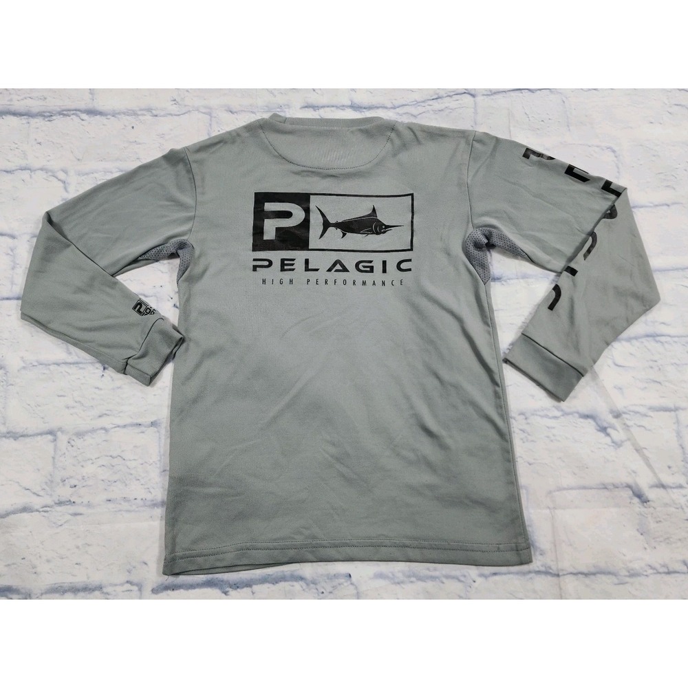 Pelagic KIDS SIZE 5T Aquatek Fishing Shirt Long Sleeve Gray UPF 50+ Protection